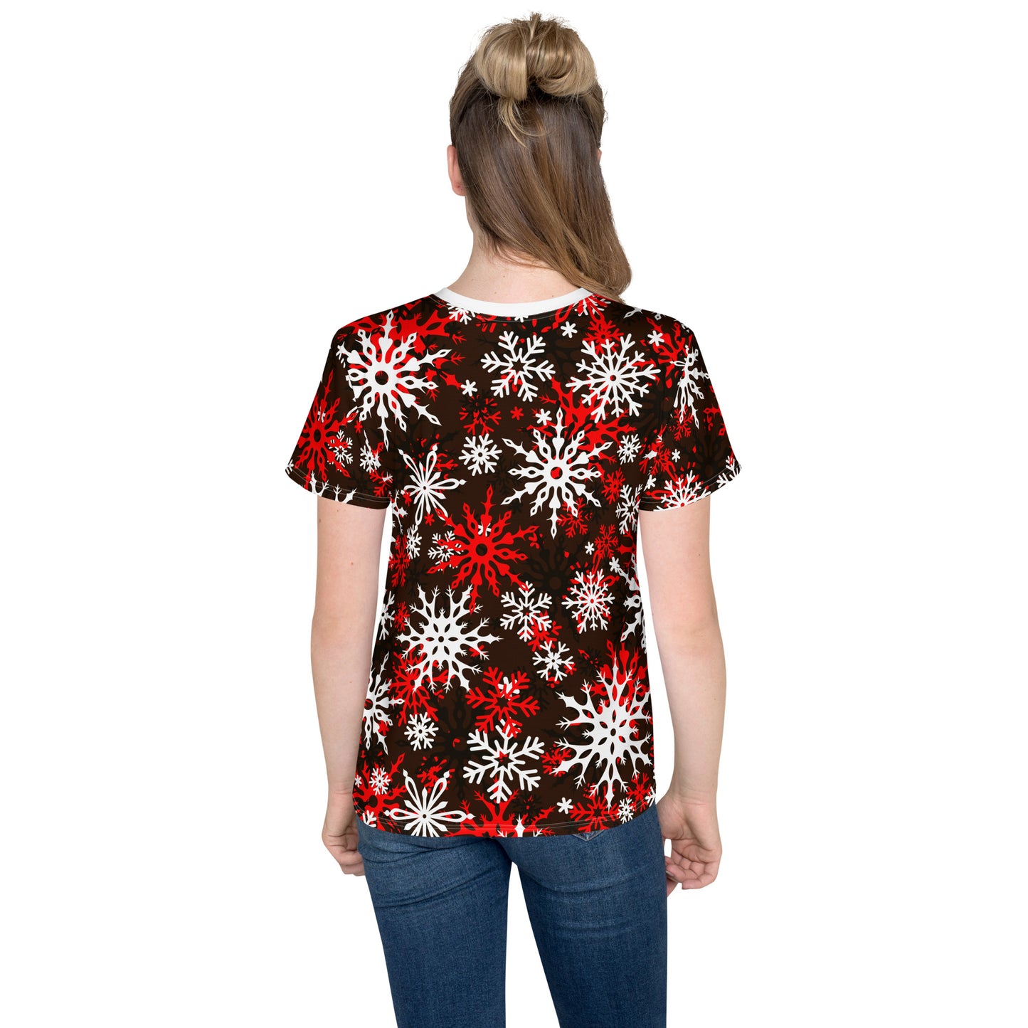 Youth's Christmas TShirt Red Snowflake Festive Oversized All-Over Print Unisex Kids T-Shirt