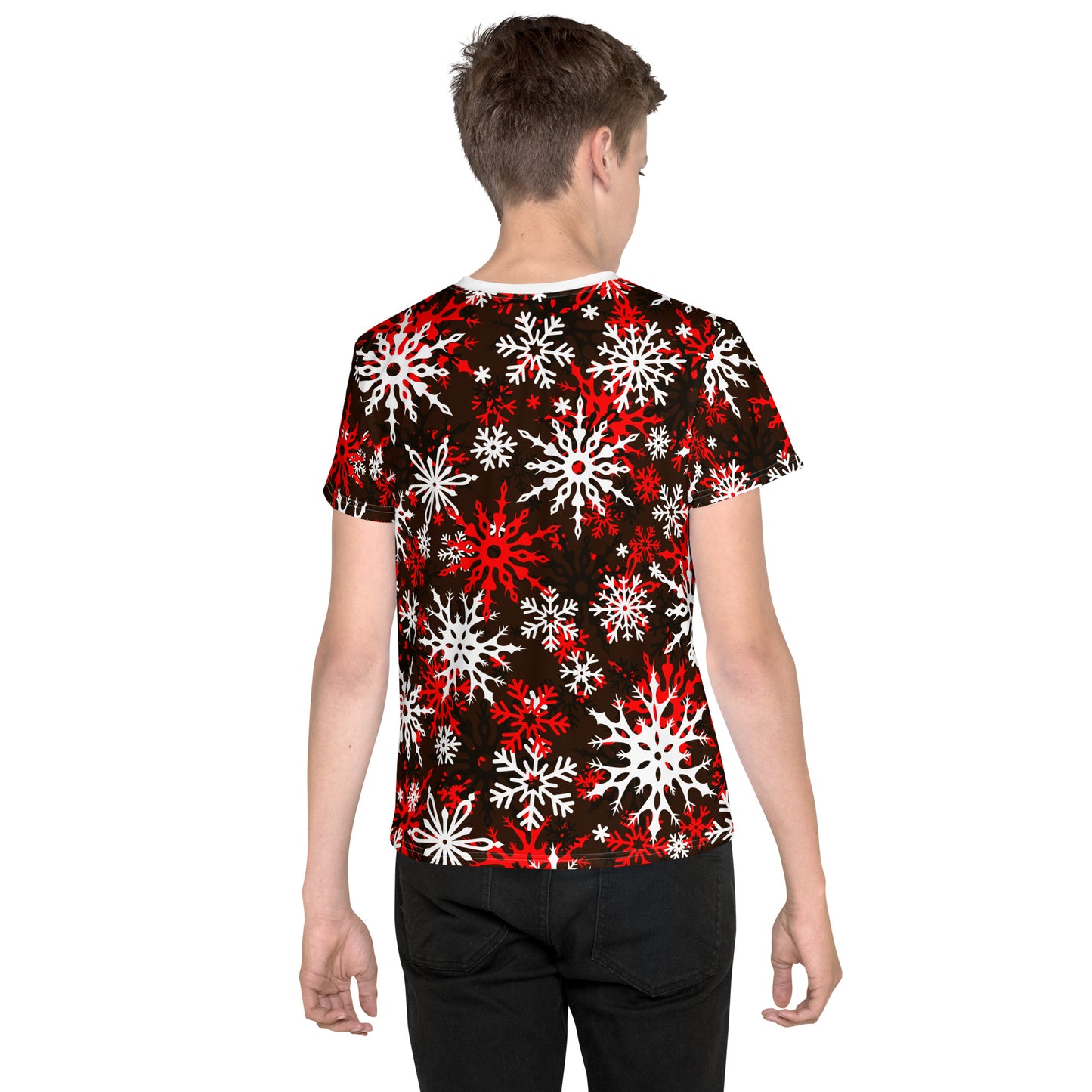 Youth's Christmas TShirt Red Snowflake Festive Oversized All-Over Print Unisex Kids T-Shirt