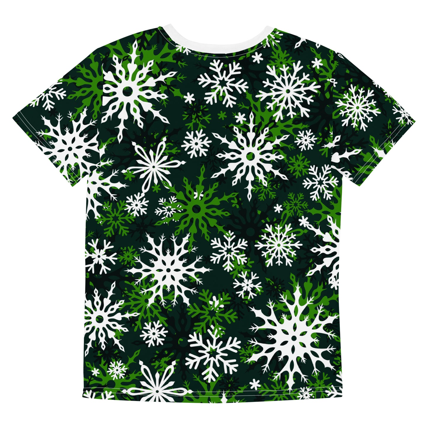 Youth's Christmas TShirt Green Snowflake Festive Oversized All-Over Print Unisex Kids T-Shirt
