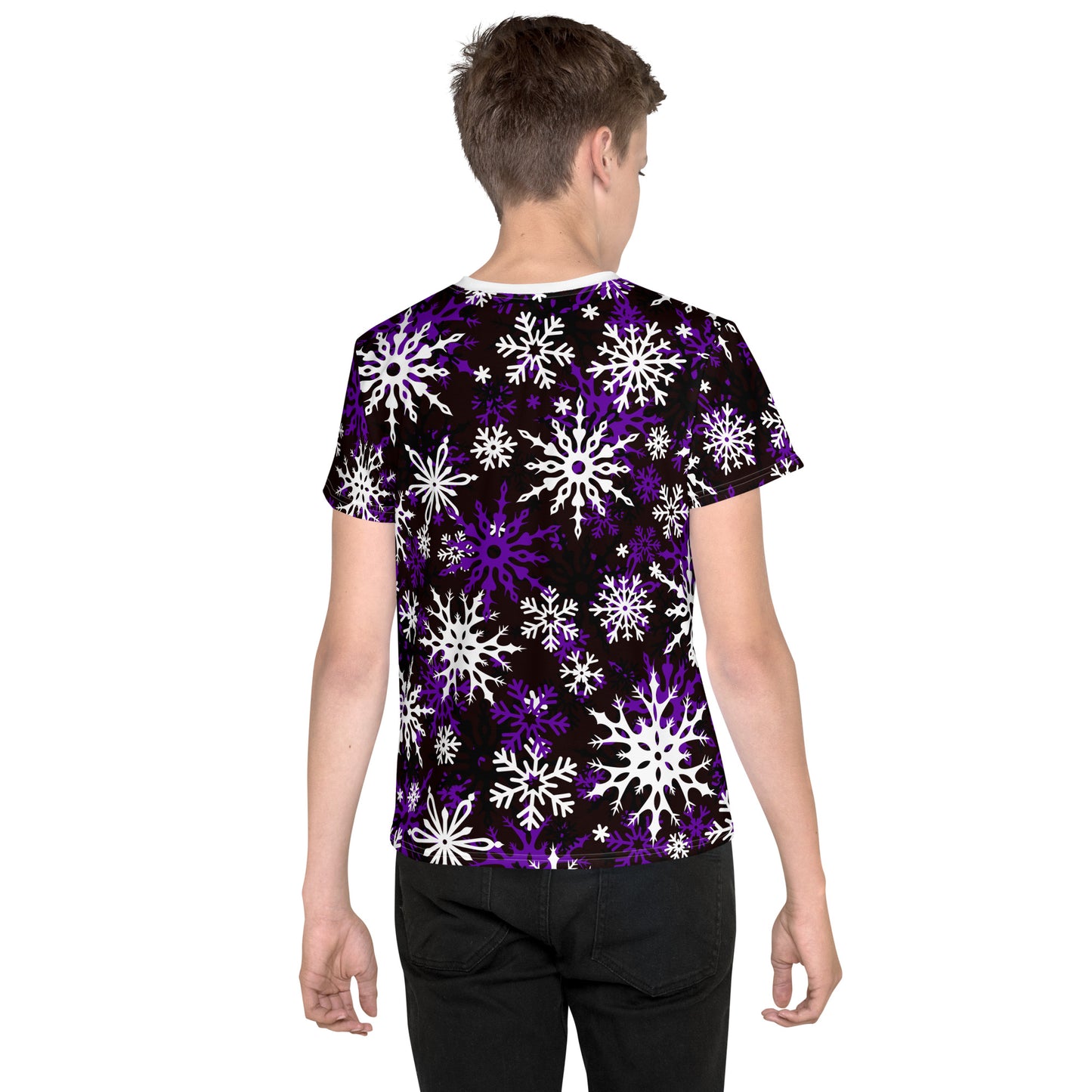 Youth's Christmas TShirt Purple Snowflake Festive Oversized All-Over Print Unisex Kids T-Shirt