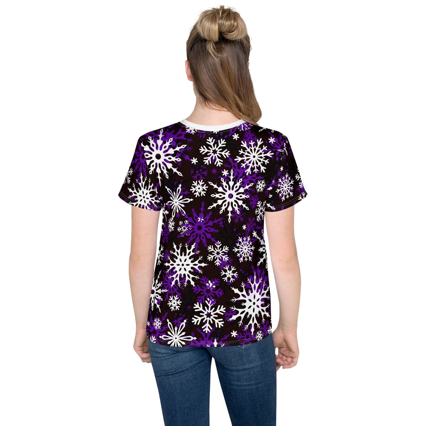 Youth's Christmas TShirt Purple Snowflake Festive Oversized All-Over Print Unisex Kids T-Shirt
