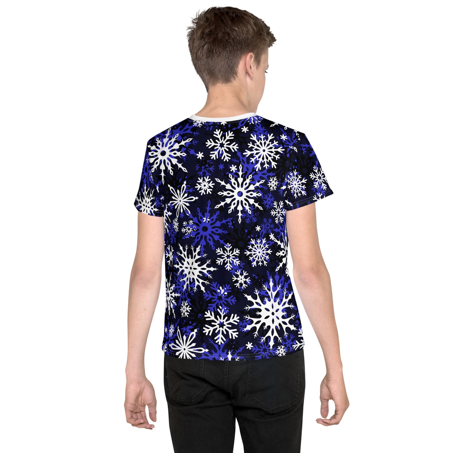 Youth's Christmas TShirt Blue Snowflake Festive Oversized All-Over Print Unisex Kids T-Shirt
