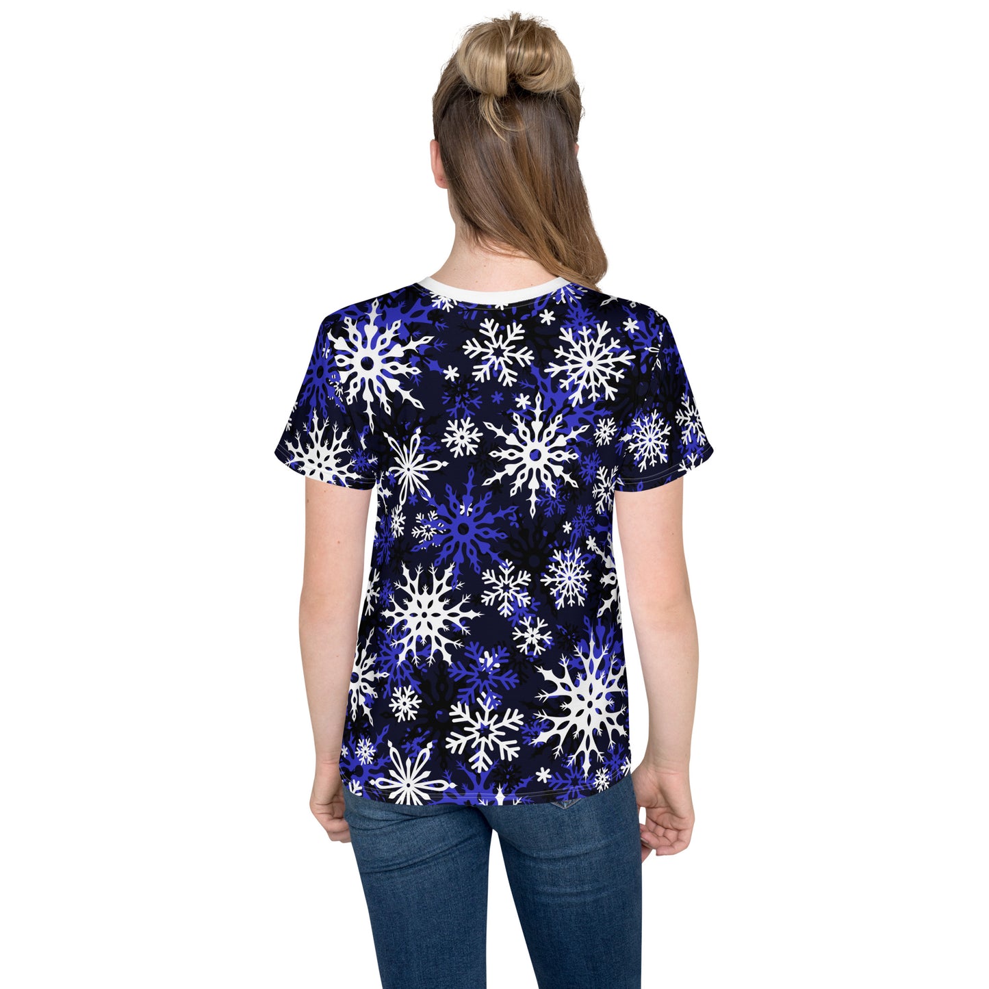 Youth's Christmas TShirt Blue Snowflake Festive Oversized All-Over Print Unisex Kids T-Shirt