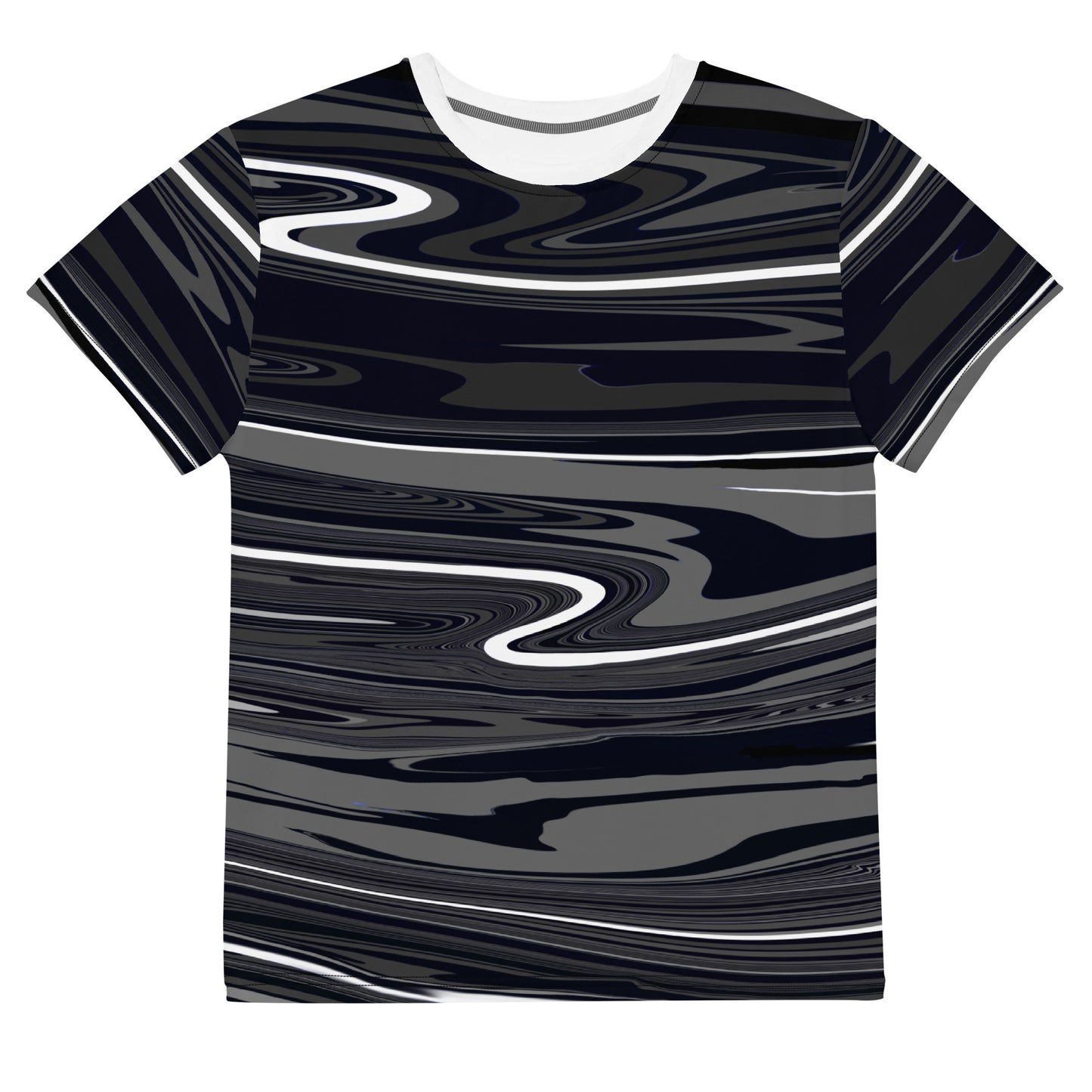 Grey Black Youth TShirt Monochromatic Abstract Striped All Over Print Youth Crew Neck T Shirt