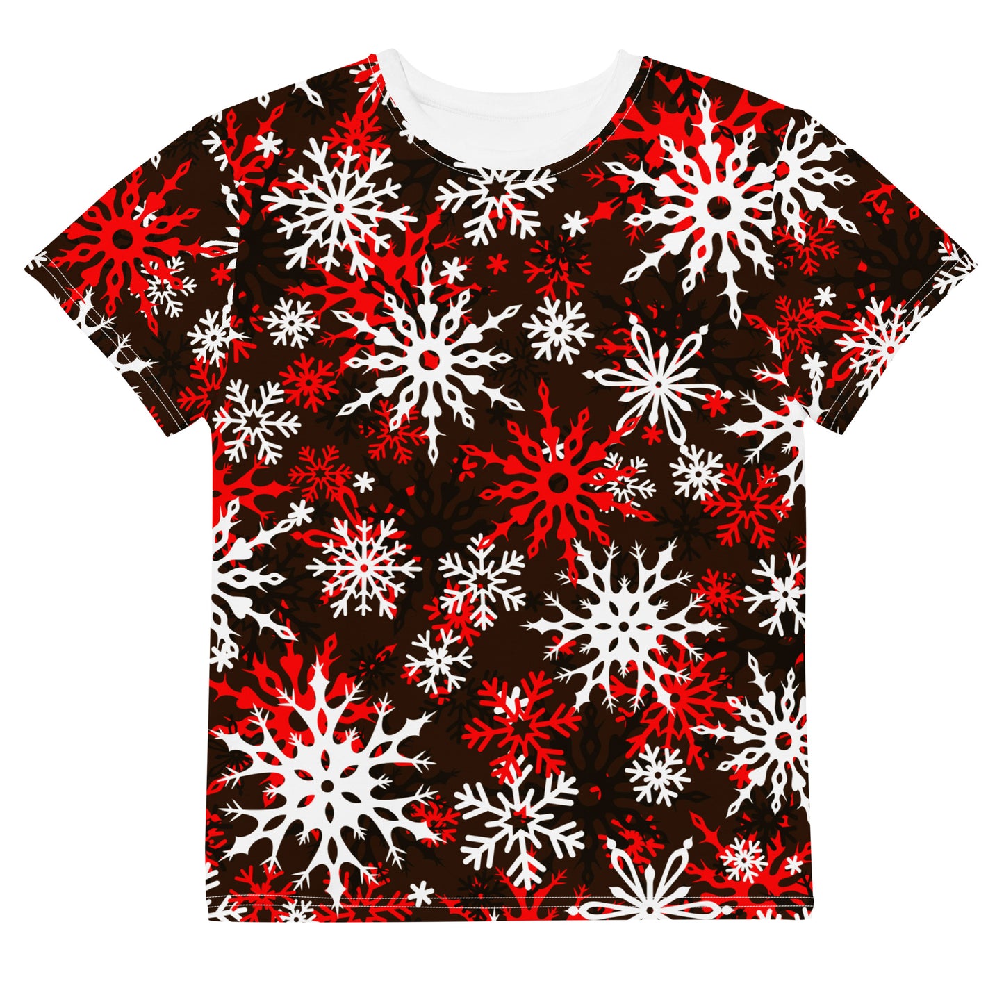 Youth's Christmas TShirt Red Snowflake Festive Oversized All-Over Print Unisex Kids T-Shirt