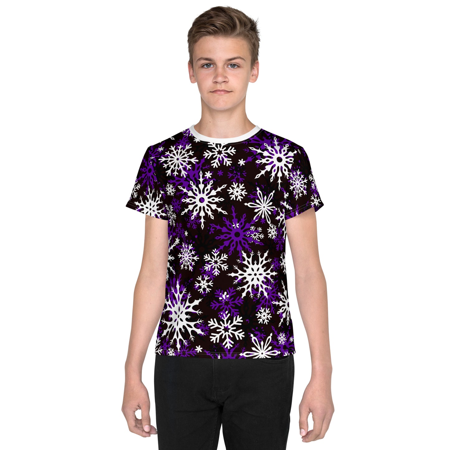 Youth's Christmas TShirt Purple Snowflake Festive Oversized All-Over Print Unisex Kids T-Shirt