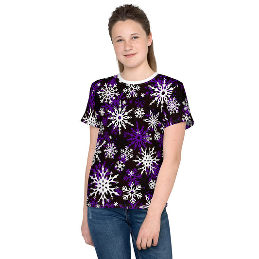 Youth's Christmas TShirt Purple Snowflake Festive Oversized All-Over Print Unisex Kids T-Shirt