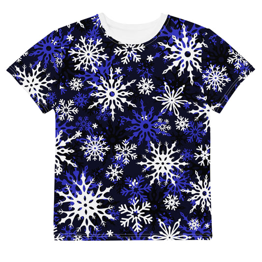 Youth's Christmas TShirt Blue Snowflake Festive Oversized All-Over Print Unisex Kids T-Shirt