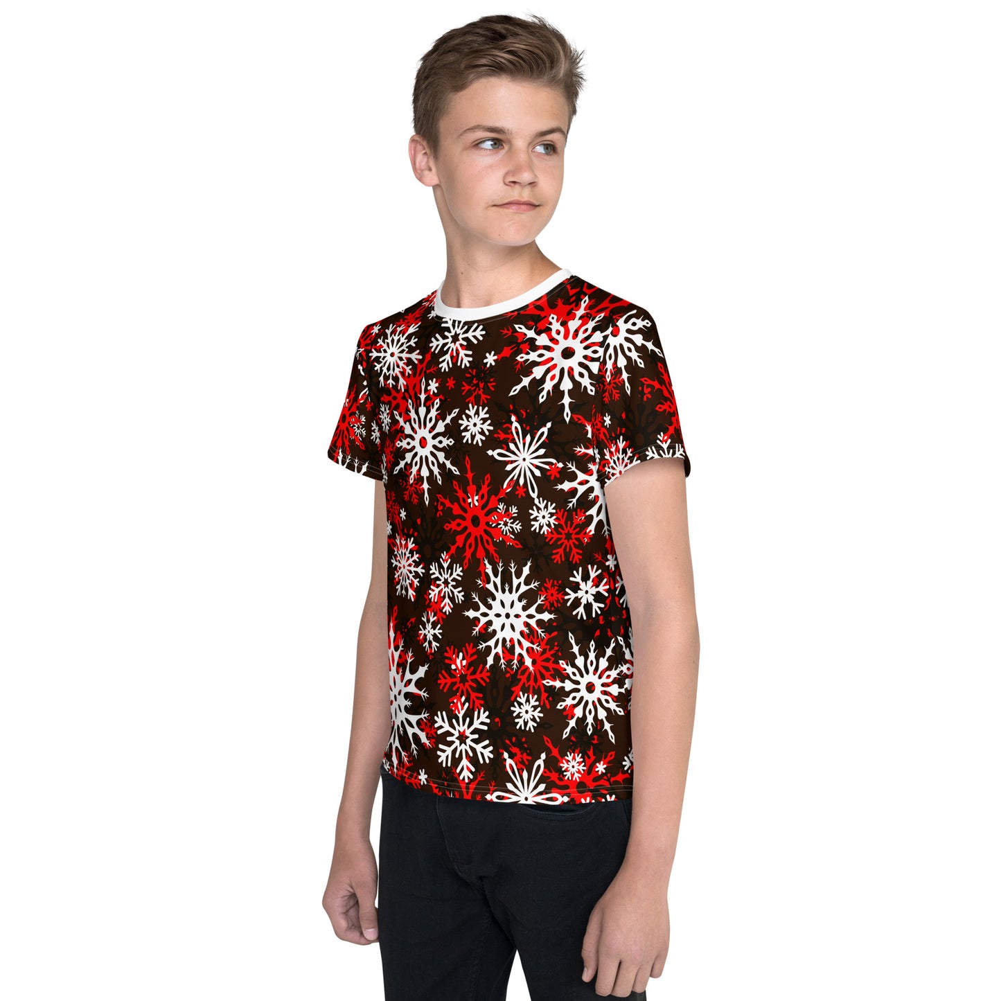 Youth's Christmas TShirt Red Snowflake Festive Oversized All-Over Print Unisex Kids T-Shirt