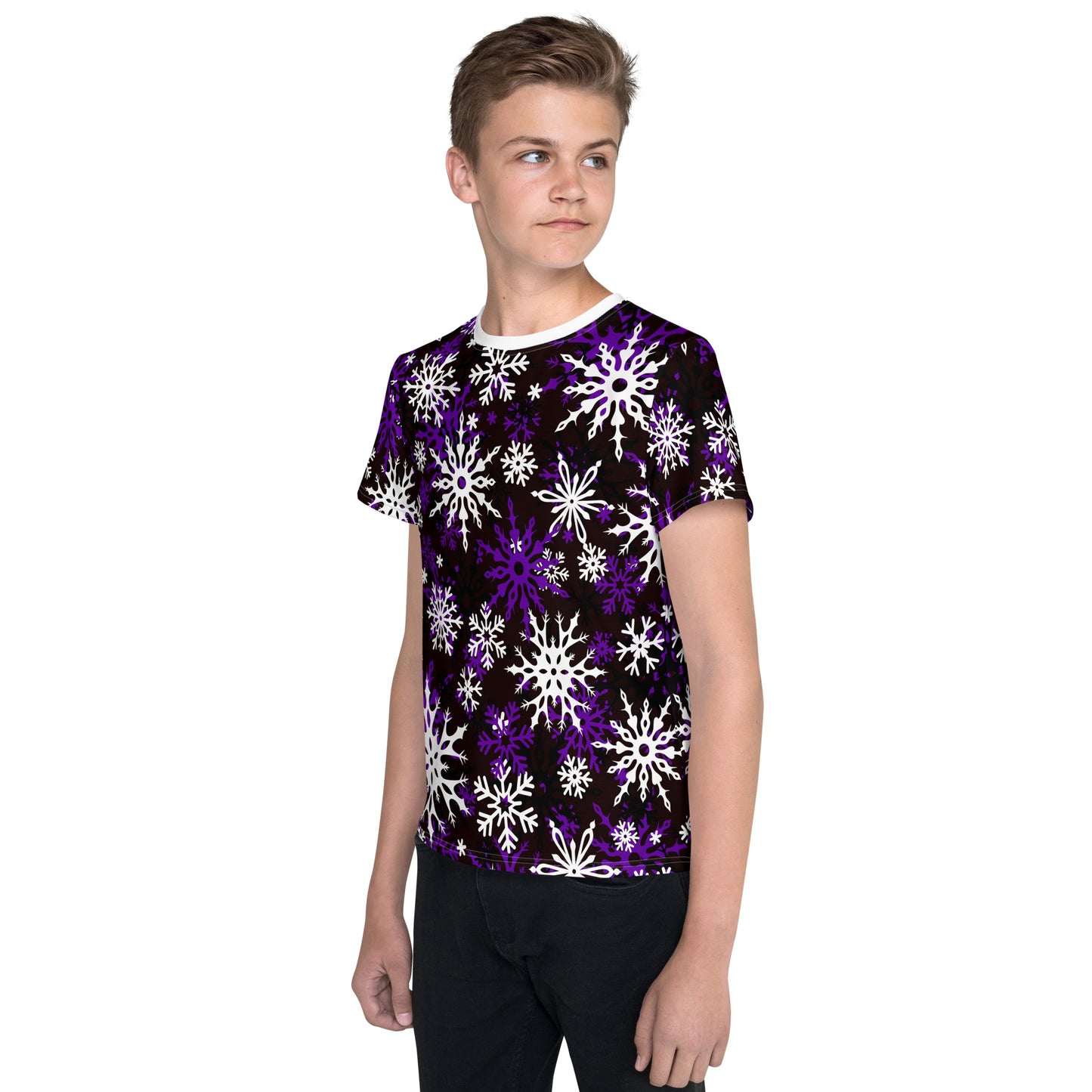 Youth's Christmas TShirt Purple Snowflake Festive Oversized All-Over Print Unisex Kids T-Shirt