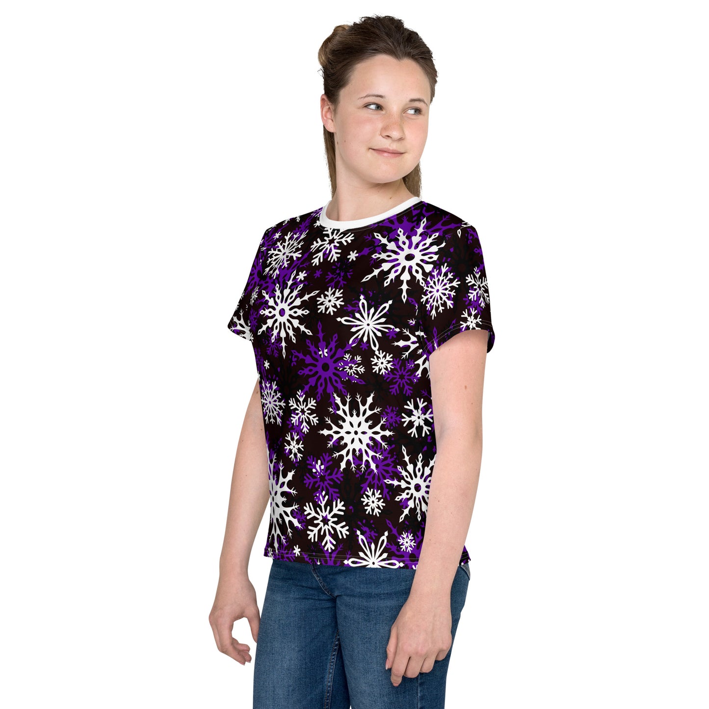 Youth's Christmas TShirt Purple Snowflake Festive Oversized All-Over Print Unisex Kids T-Shirt