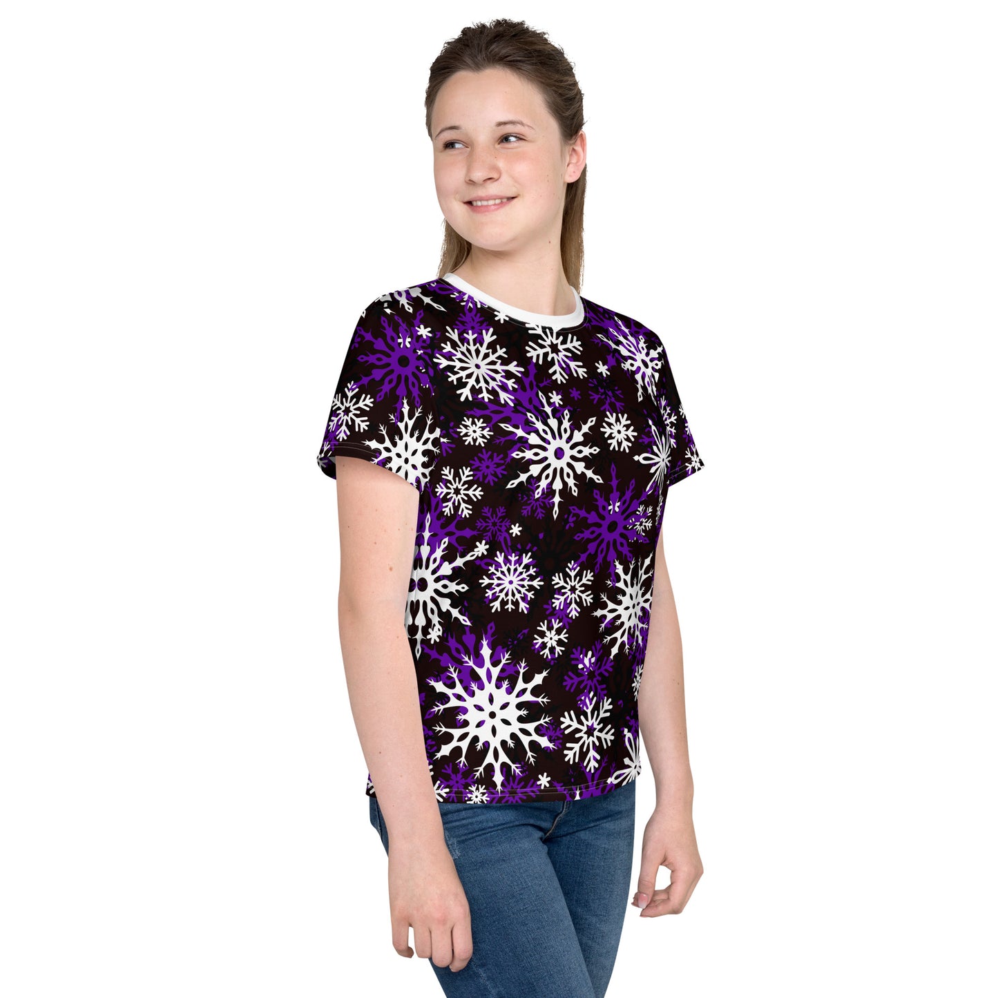 Youth's Christmas TShirt Purple Snowflake Festive Oversized All-Over Print Unisex Kids T-Shirt