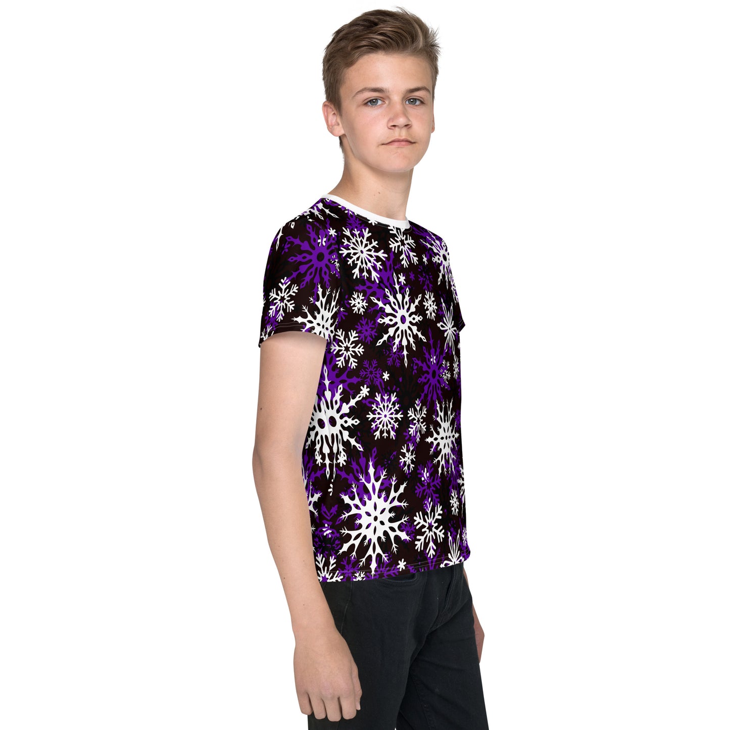 Youth's Christmas TShirt Purple Snowflake Festive Oversized All-Over Print Unisex Kids T-Shirt