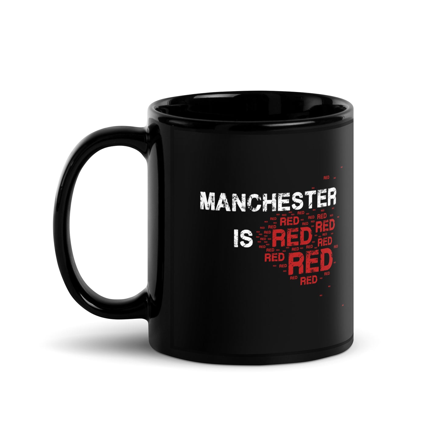 Manchester Is Red Mug United Football Cup Funny Utd Slogan Glossy Black Mug