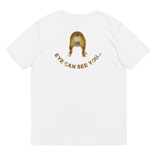 Funny Dog TShirt Humorous Dog Baring Backside Unisex Organic Cotton T-Shirt