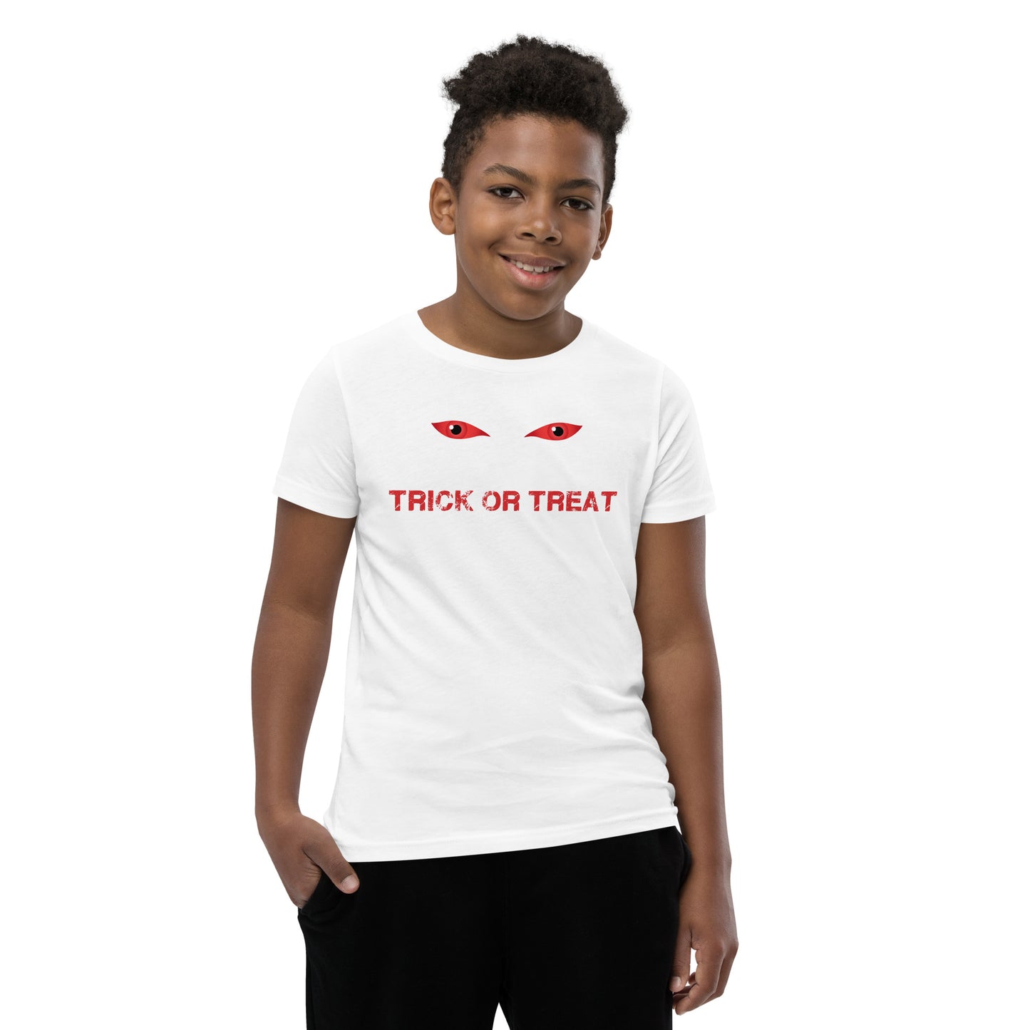 Trick Or Treat Kids Halloween TShirt Spooky Demonic Devil Eye Unisex Youth T-Shirt