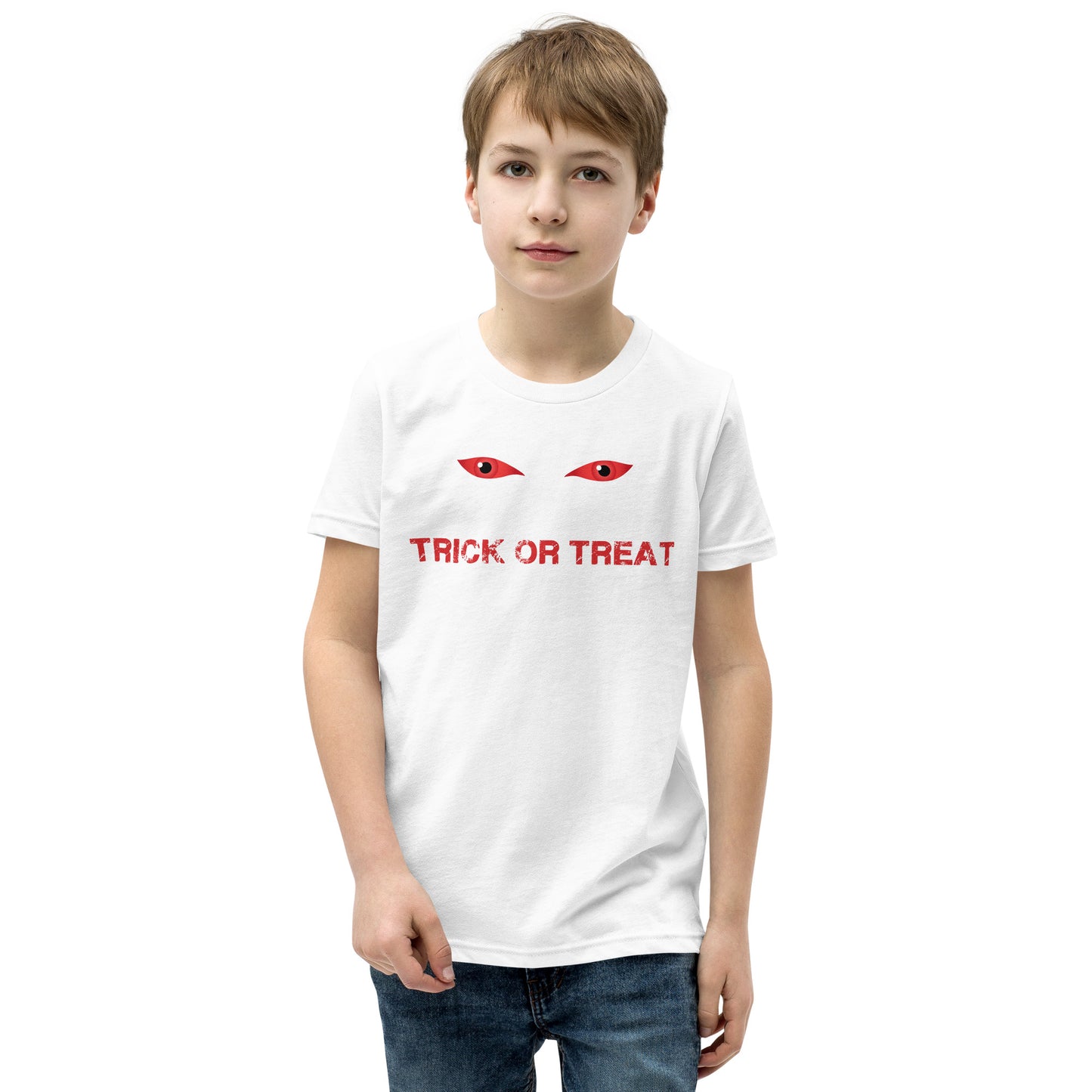 Trick Or Treat Kids Halloween TShirt Spooky Demonic Devil Eye Unisex Youth T-Shirt